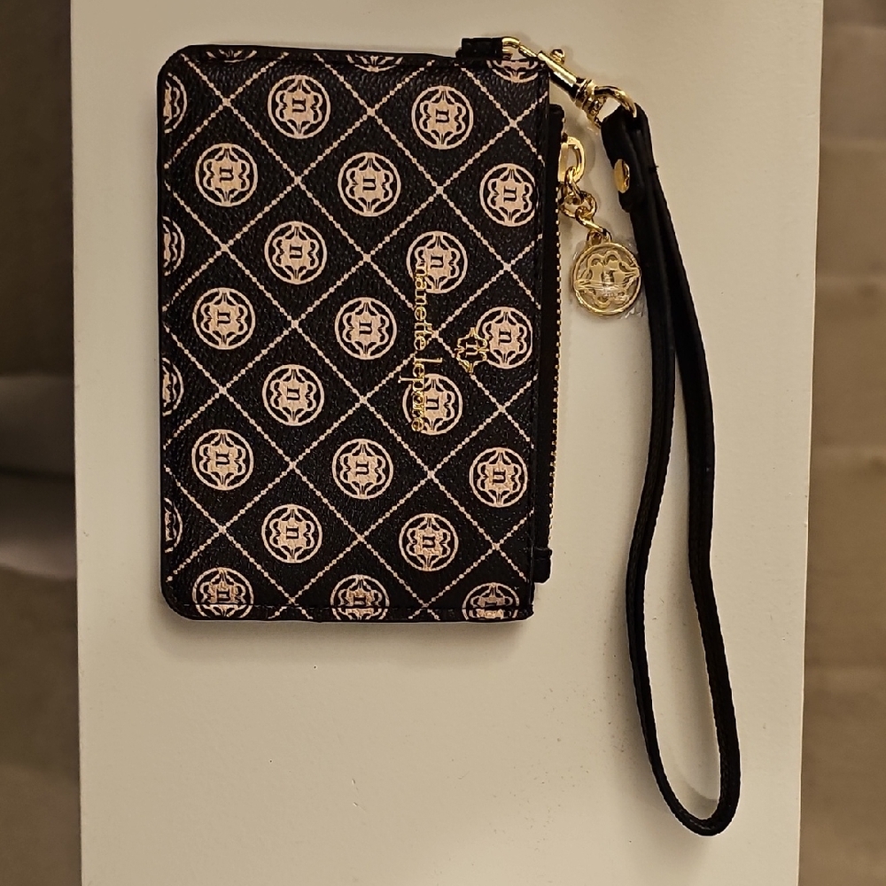 Nanette Lepore Black and Gold Patterned Wristlet